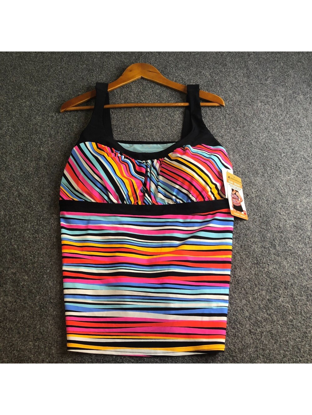 ZeroXposur Peasant Tankini Swim Top Size 3X Striped Pink Blue UPF 30+ Plus Size